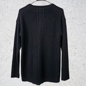 Talbots Cable Knit Pullover Crewneck Sweater Lambs Wool Blend Black Small